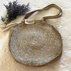 MAGID TOTE WOVEN CIRCULAR JUTE TOTE NEW WITH TAG NATURAL/SILVER